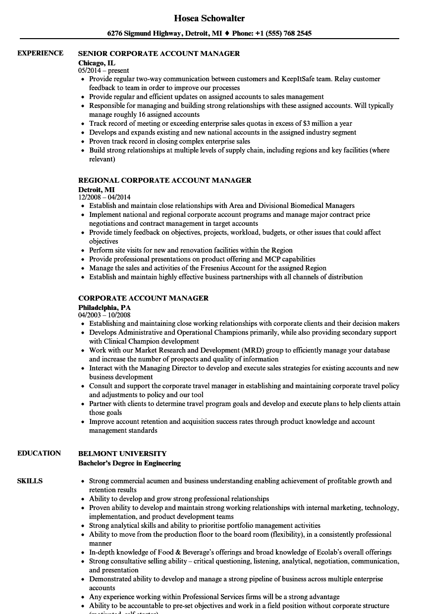 Account Manager Resume Corporate Account Manager Resume Sample account manager resume|wikiresume.com