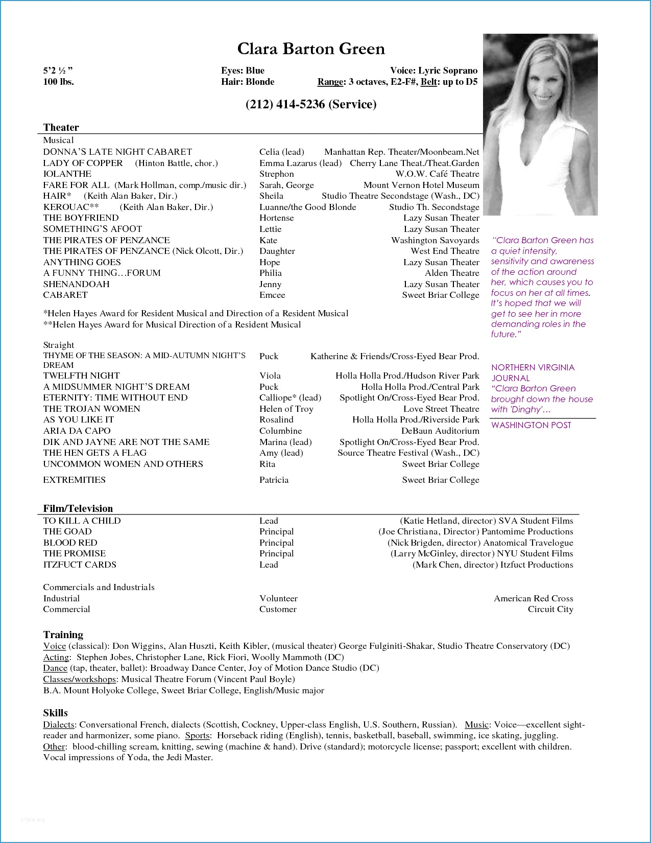 Acting Resume Template Acting Resume Example Best Of Free Acting Resume Samples And Musical