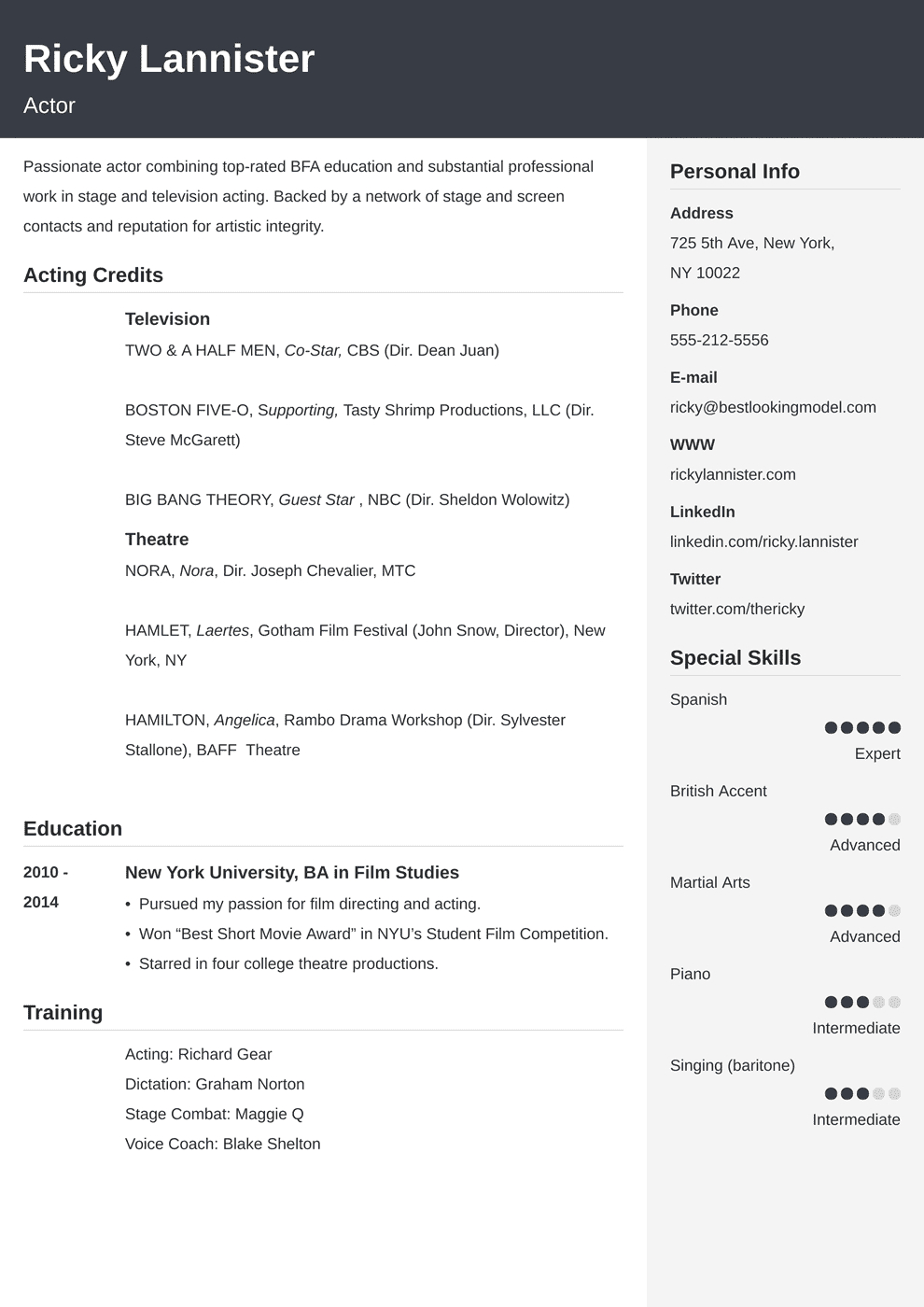 Acting Resume Template Acting Resume Template Sample Actor Resume Advice 20 Tips