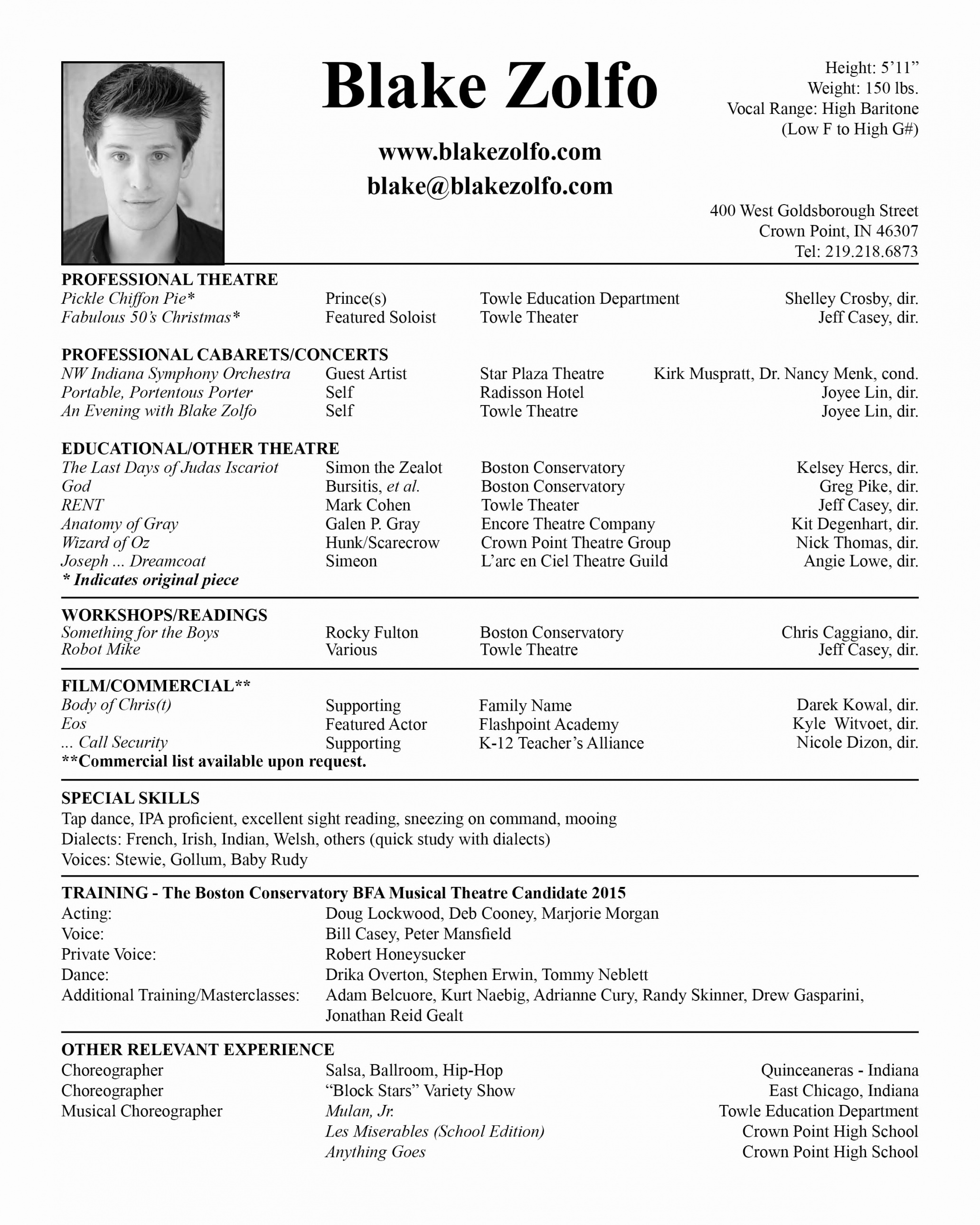 Acting Resume Template Actor Resume Template Unique Acting Resume Template 2018 Resume