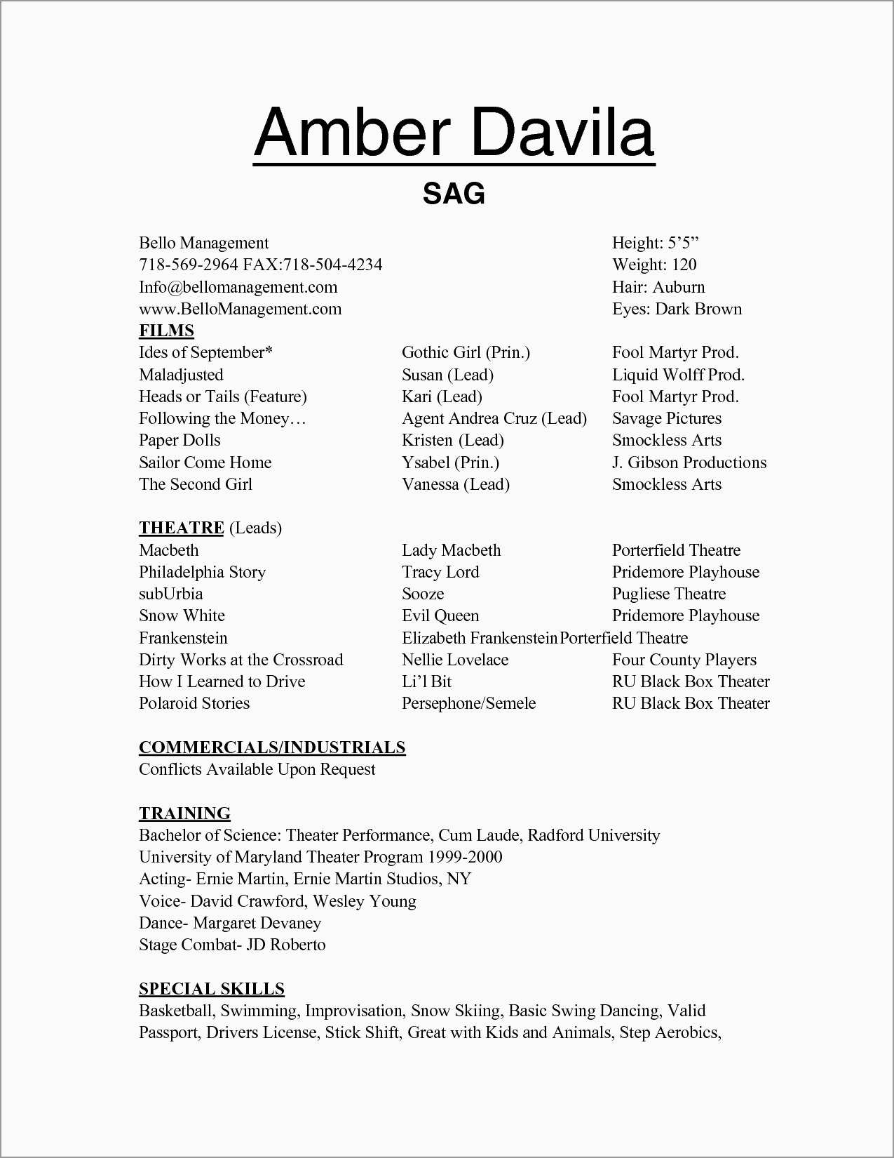Acting Resume Template New Free Acting Resume Template Best Of Template