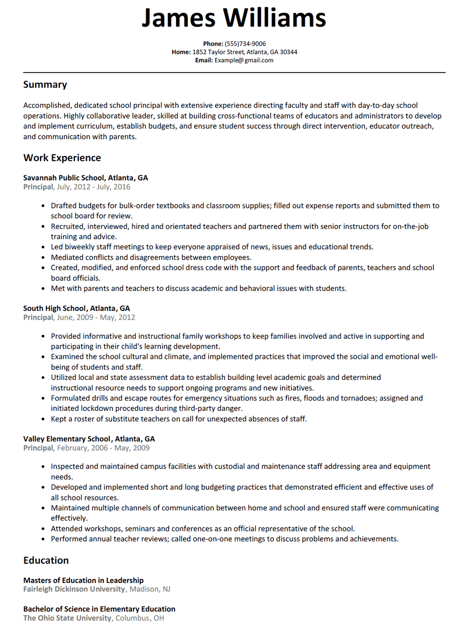 Assistant Principal Resume Resume And Vice Principal Assistant Principal Resume Sample Work