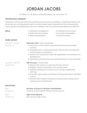 Basic Resume Examples  Data Entry Clerk Resume Examples Free To Try Today Myperfectresume