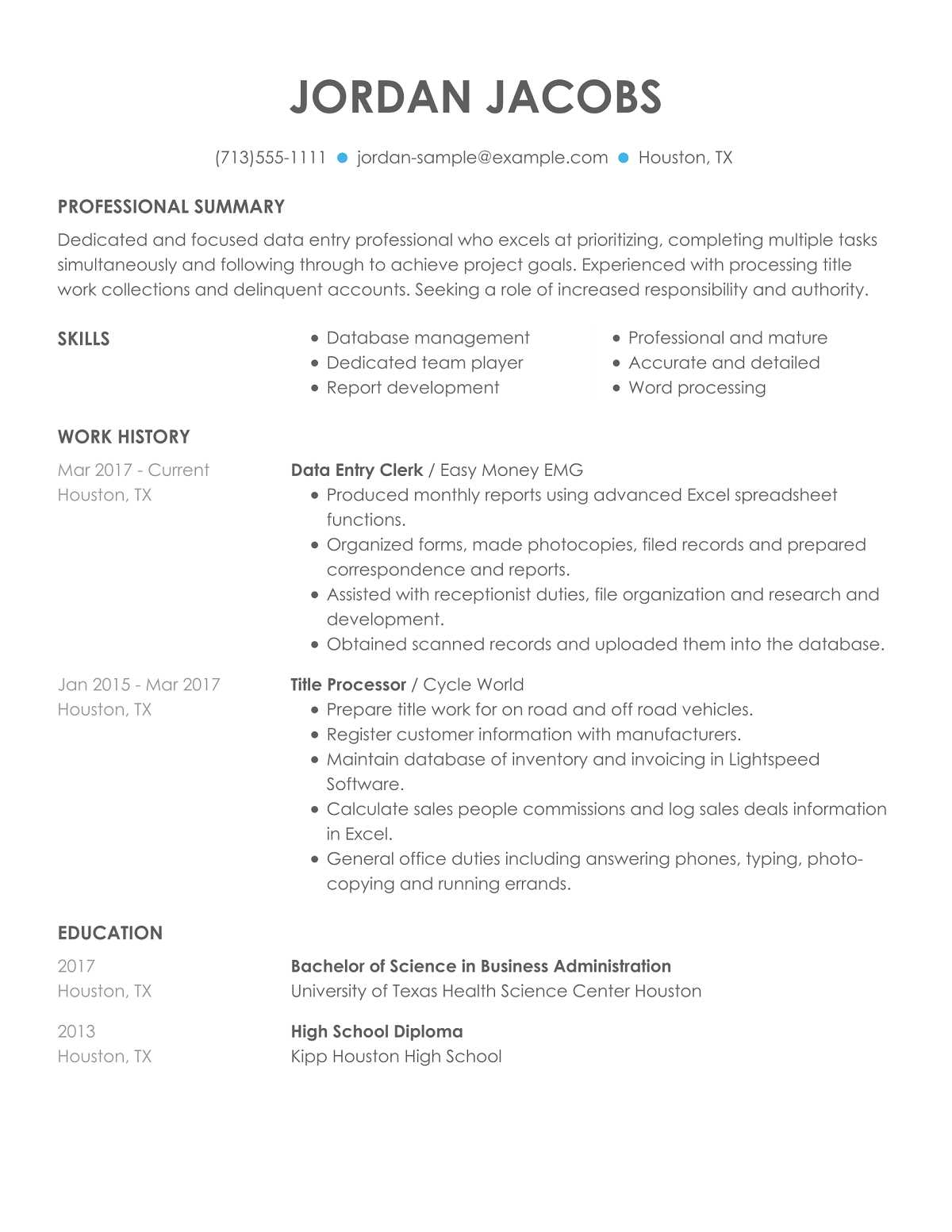 Basic Resume Examples  Data Entry Clerk Resume Examples Free To Try Today Myperfectresume