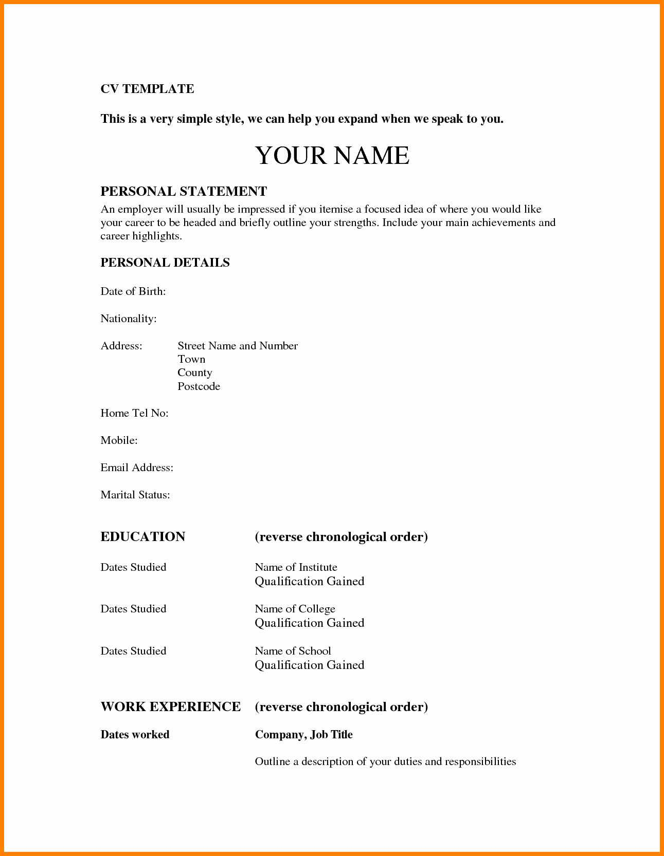 Basic Resume Template Easy Cv Templateeasy Format Of Resume Basic Resume Template Word