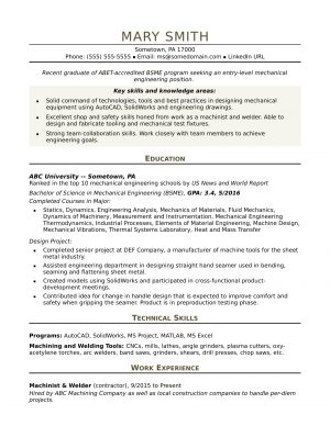 Basic Resume Template Sample Resume For An Entry Level Mechanical Engineer Monster