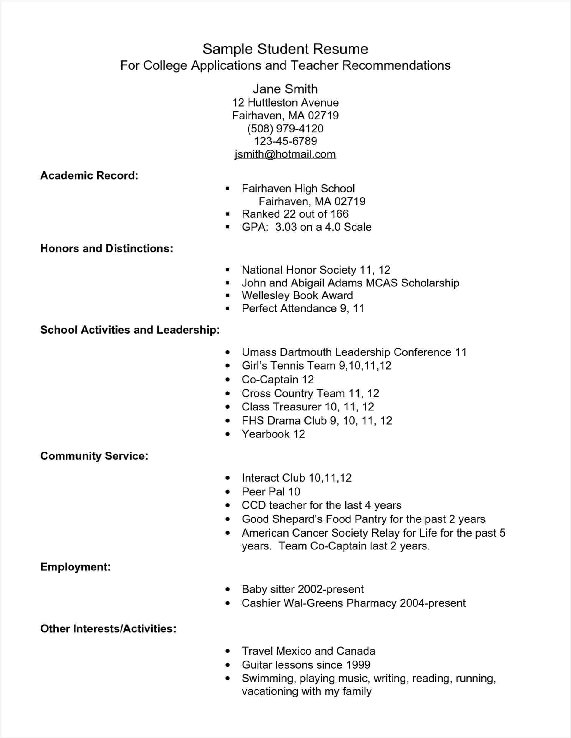 College Resume Template Resume Template College Examples For Highschool Students