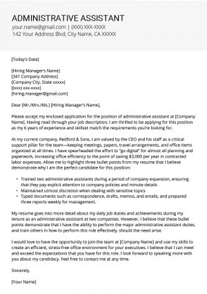 Cover Letter Example Administrative Administrative Assistant Cover Letter Example Tips Resume Genius