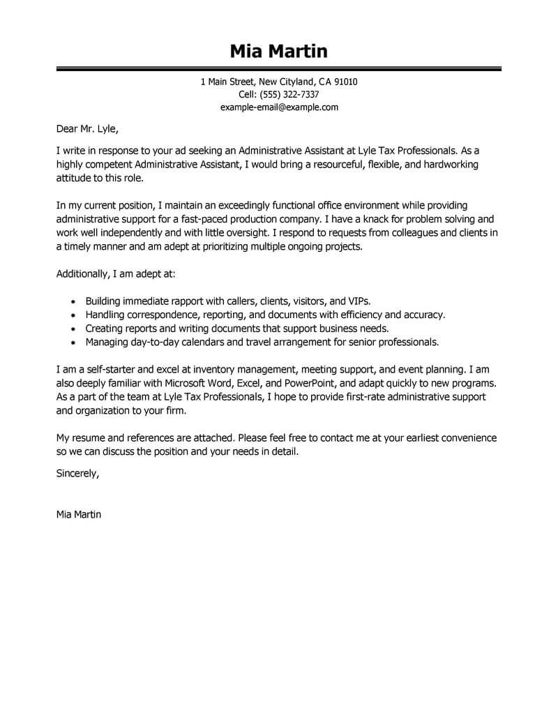 Cover Letter Example Administrative Best Administrative Assistant Cover Letter Examples Livecareer