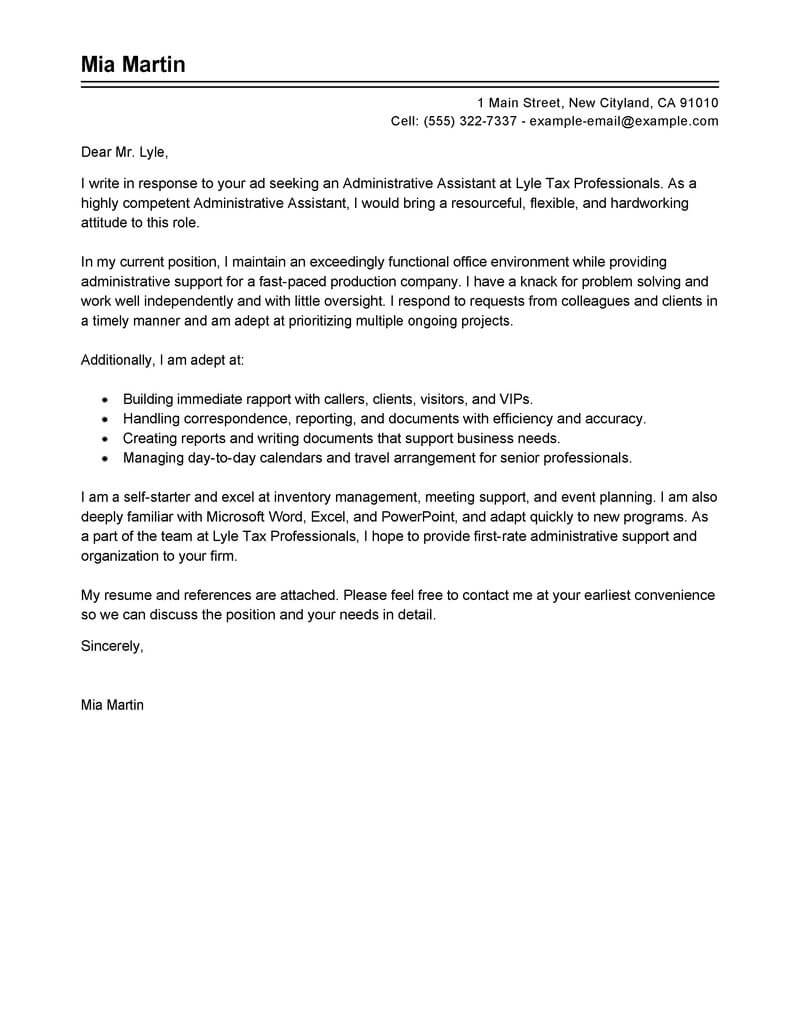 Cover Letter Example Administrative Best Administrative Assistant Cover Letter Examples Livecareer
