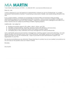 Cover Letter Example Administrative Leading Professional Administrative Assistant Cover Letter Examples