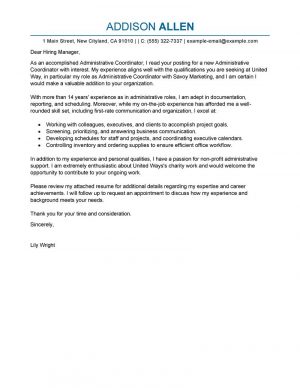 Cover Letter Example Administrative Leading Professional Administrative Coordinator Cover Letter
