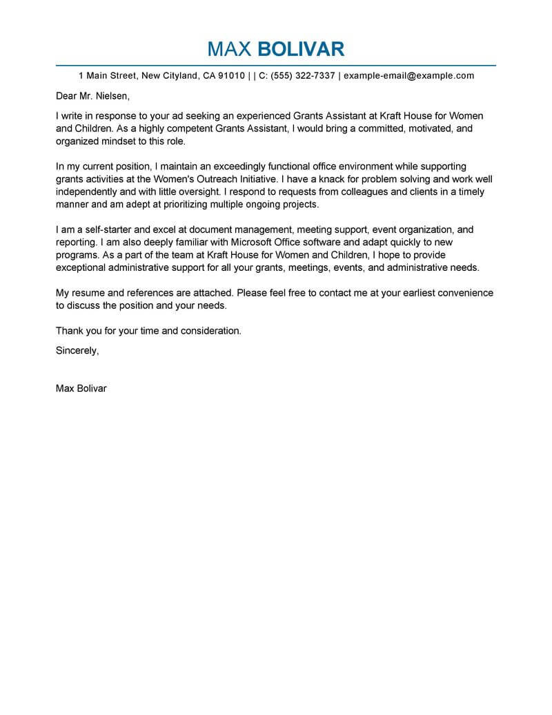 Cover Letter Example Administrative Letter Of Support For Grant Best Grants Administrative Assistant
