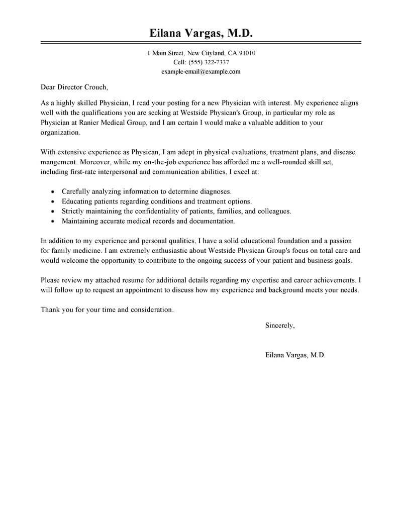 Cover Letter Example Medical Best Doctor Cover Letter Examples Livecareer