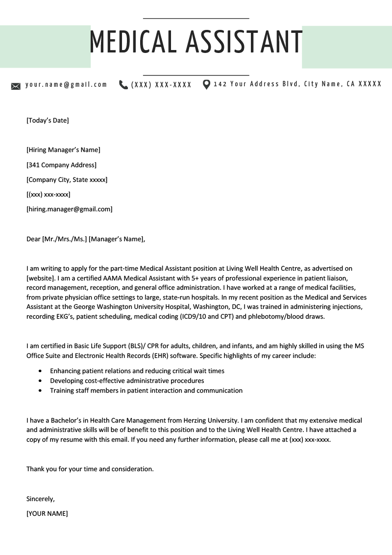 Cover Letter Example Medical Medical Assistant Cover Letter Example Writing Tips Resume Genius