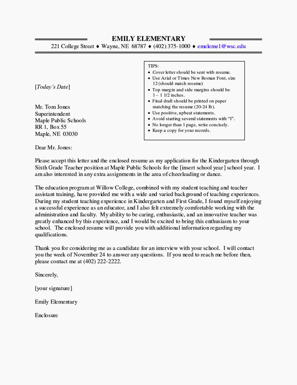 Cover Letter Example Teacher  Cover Letter Examples For Teachers With No Experience Or Application