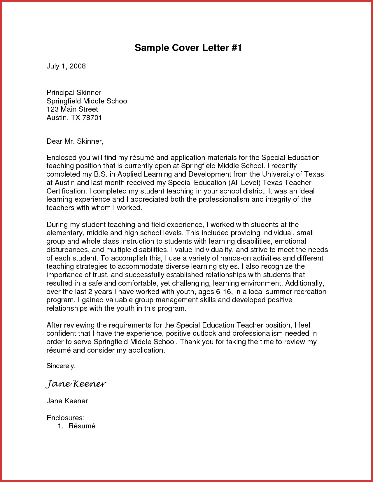 Cover Letter Example Teacher  Example Of Application Letter For School New Teaching Assistant