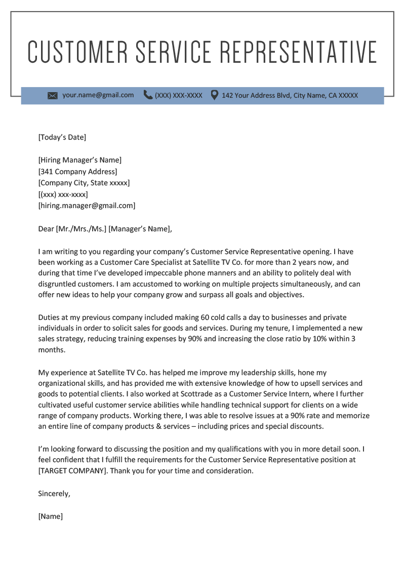 Cover Letter Example Templates 019 Customer Service Representative Cover Letter Example Template