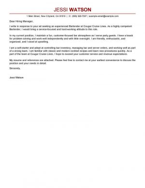 Cover Letter Example Templates Best Bartender Cover Letter Examples Livecareer