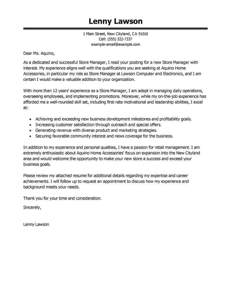 Cover Letter Example Templates Best Store Manager Cover Letter Examples Livecareer