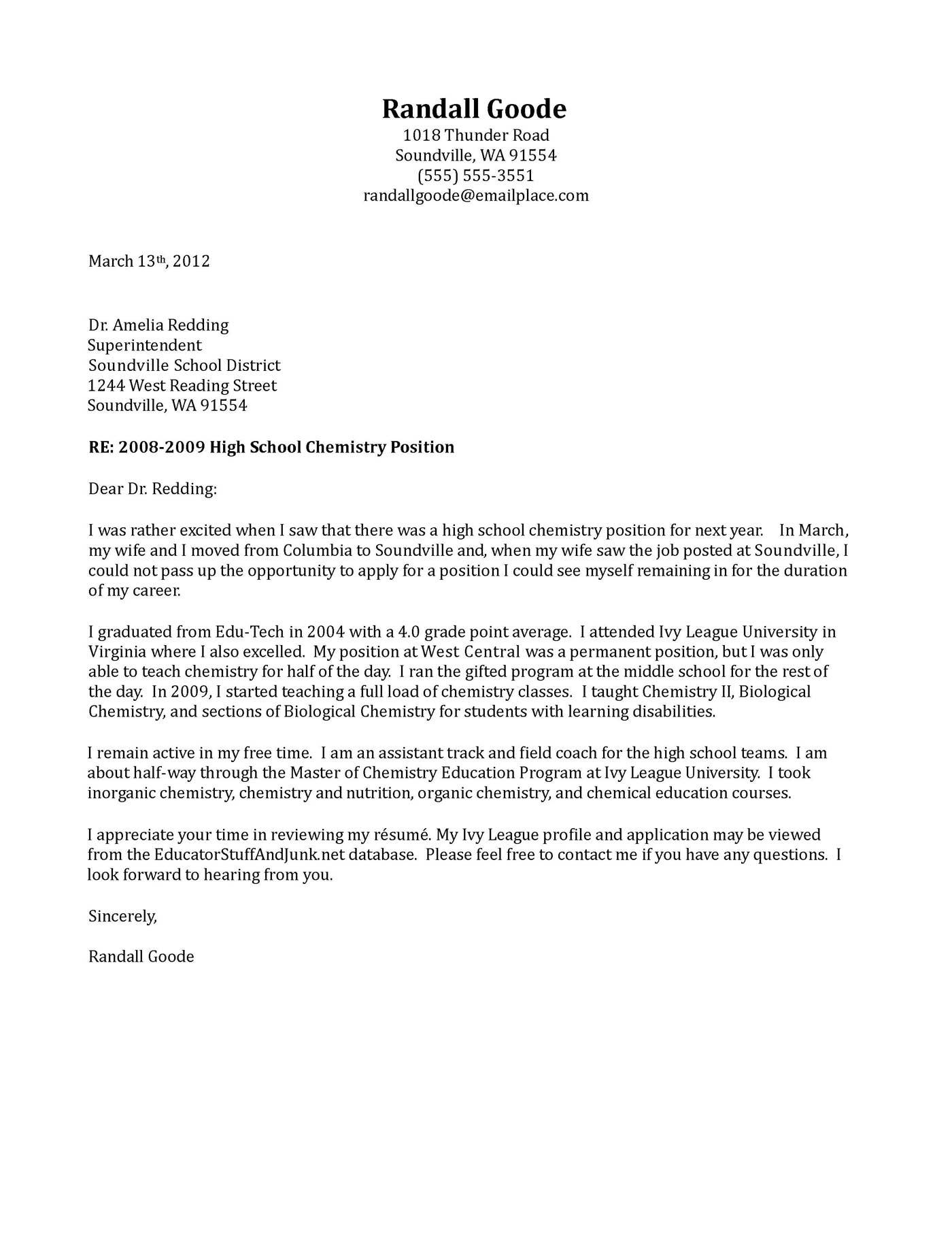 Cover Letter For Teachers High School Teacher Cover Letter With Letters Teacher Cover Letter