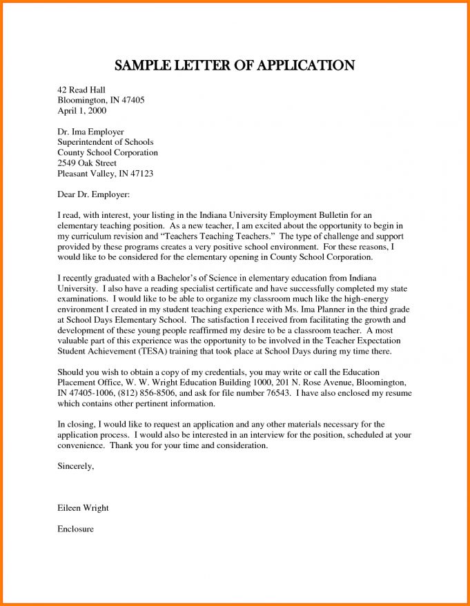 Cover Letter For Teachers Sample Application Job Letter For A ...