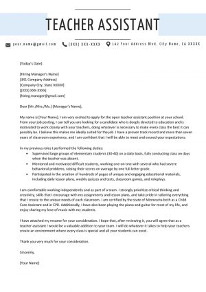 Cover Letter For Teachers Teacher Assistant Cover Letter Sample Resume Genius