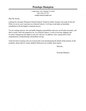 Cover Letters Template  Leading Professional General Labor Cover Letter Examples Resources
