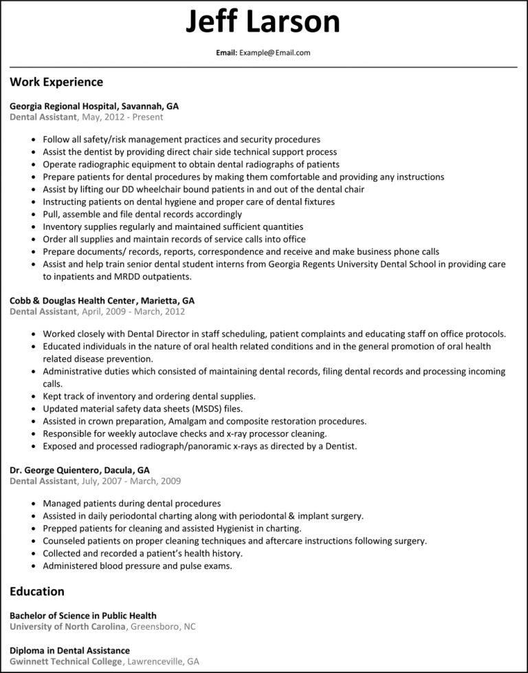 Dental Assistant Resume Dental Resume Template Dental Resume Template ...