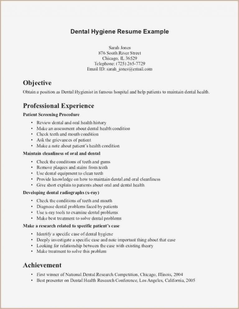 Dental Hygiene Resume Dental Hygiene Resume Objective Examples Lovely ...