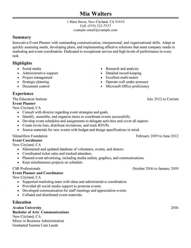 Event Planner Resume - wikiresume.com