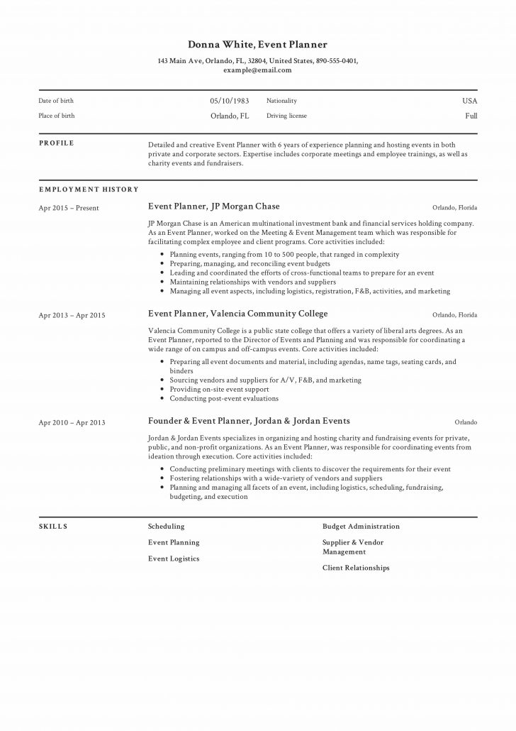 Event Planner Resume - wikiresume.com