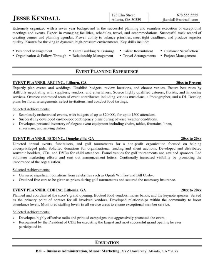 Event Planner Resume - wikiresume.com