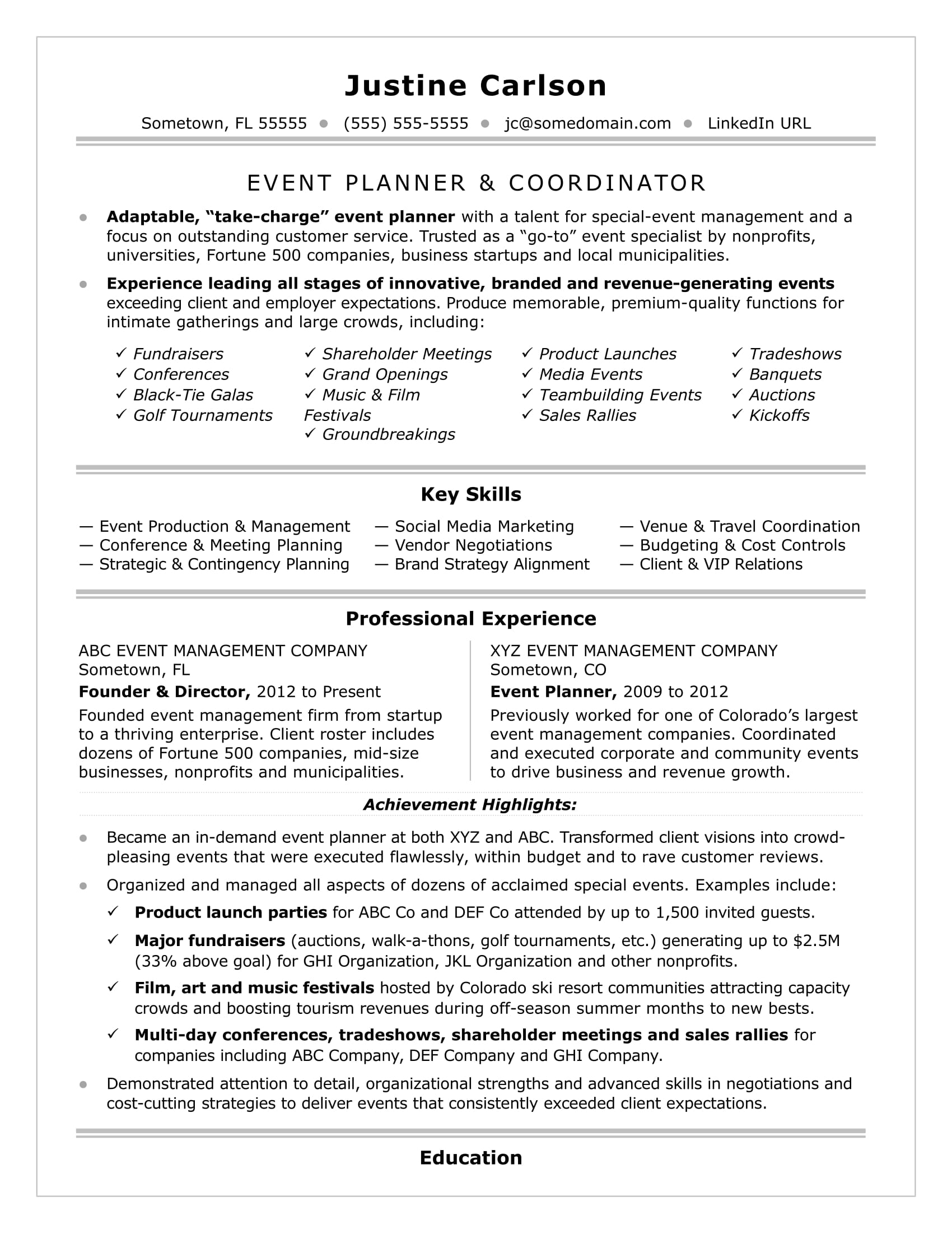 Event Planner Resume Event Planner event planner resume|wikiresume.com