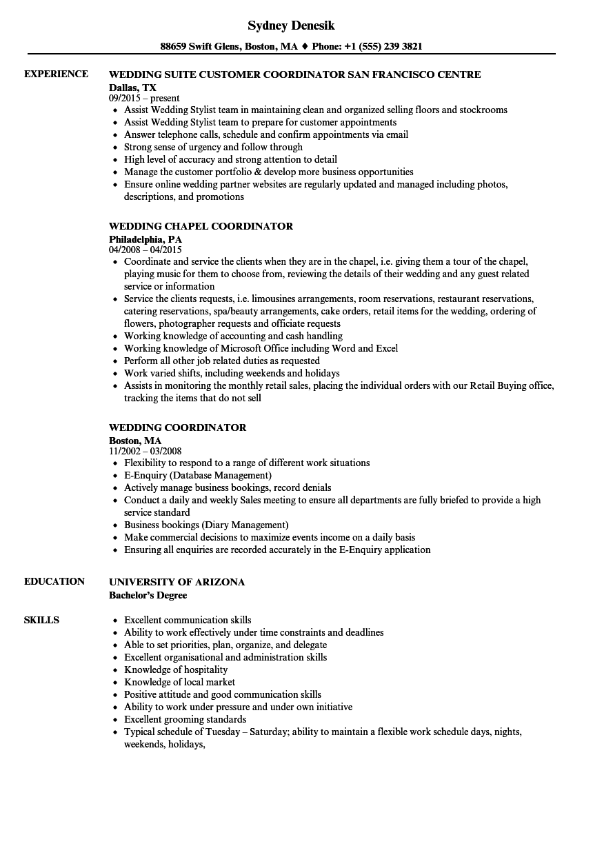 Event Planner Resume Wedding Coordinator Resume Sample ...