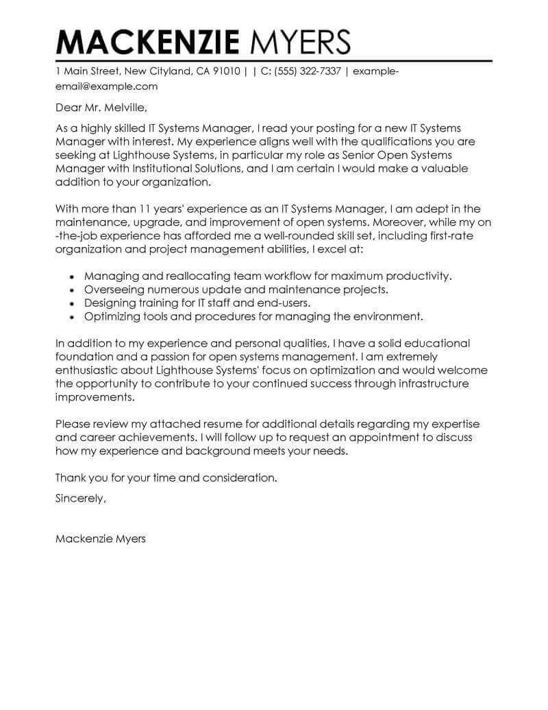Example Cover Letter Best It Cover Letter Examples Livecareer