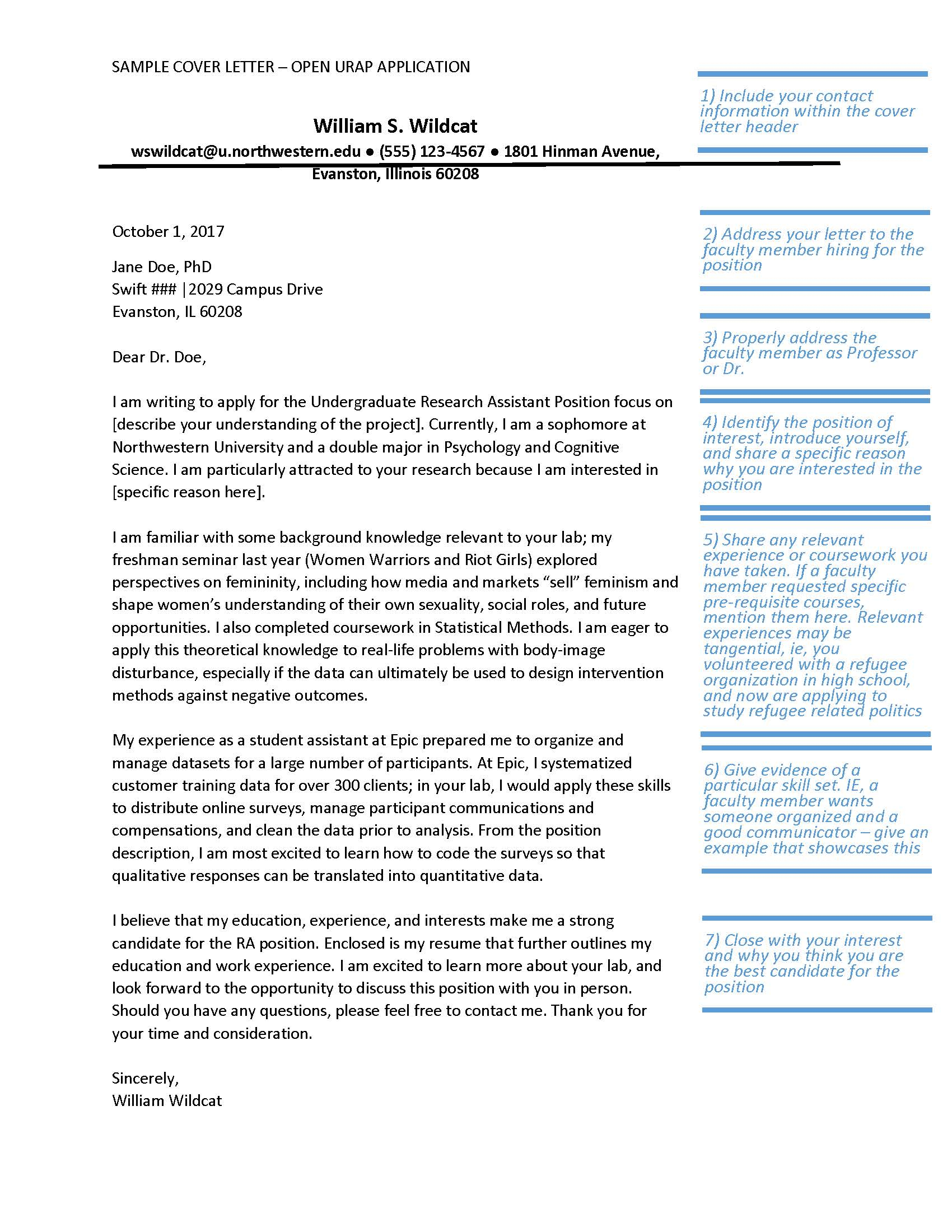 Example Cover Letter Example Cover Letter For Open Urap Position Office Of