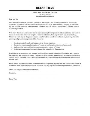 Example Cover Letter Leading Professional Event Specialist Cover Letter Examples