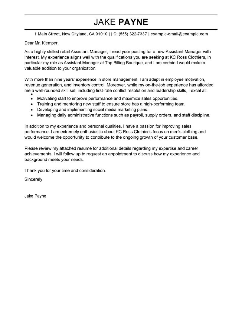 Example Cover Letter Leading Retail Cover Letter Examples Resources Myperfectcoverletter