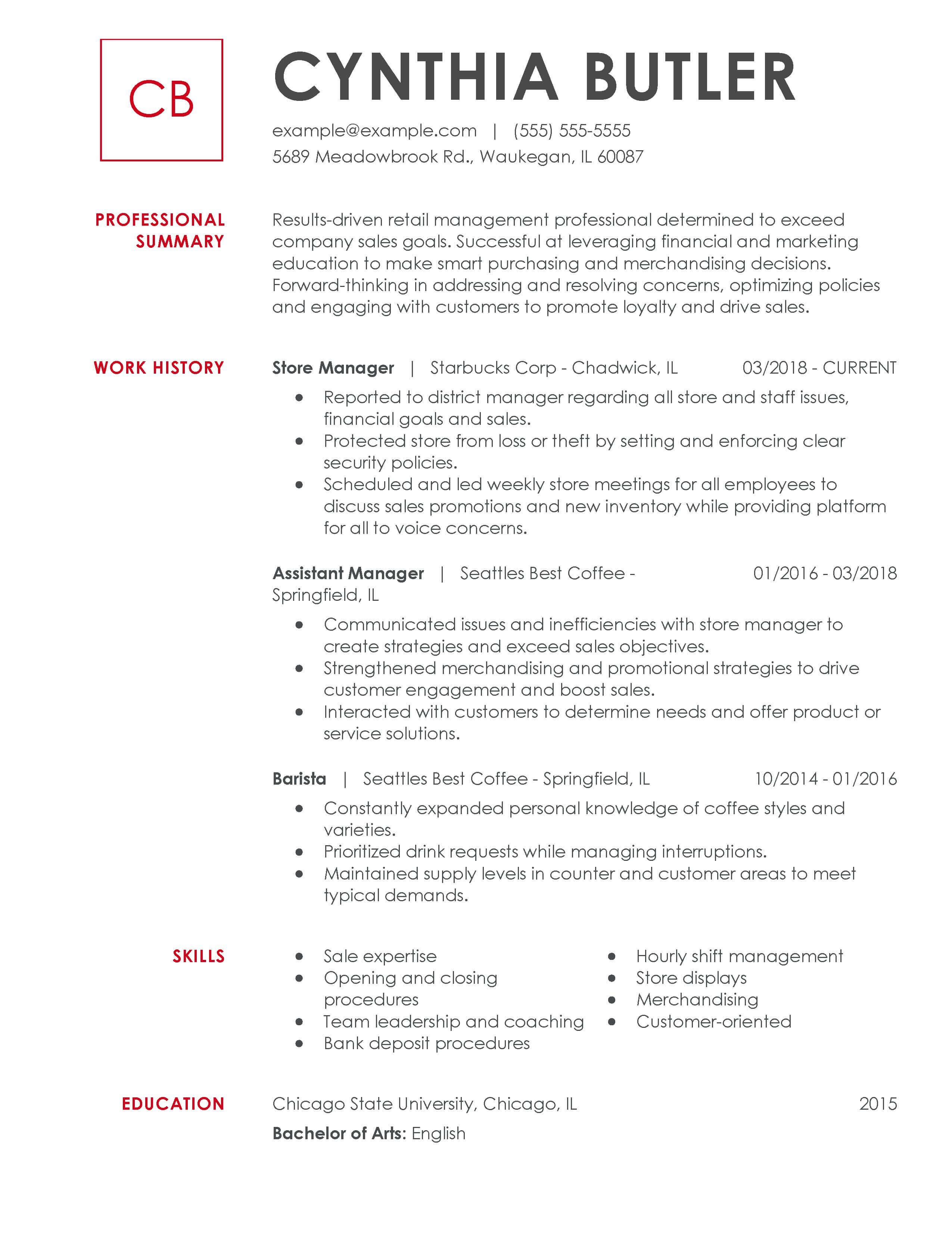 Example Of A Resume Bc Chronological Storemanager example of a resume|wikiresume.com