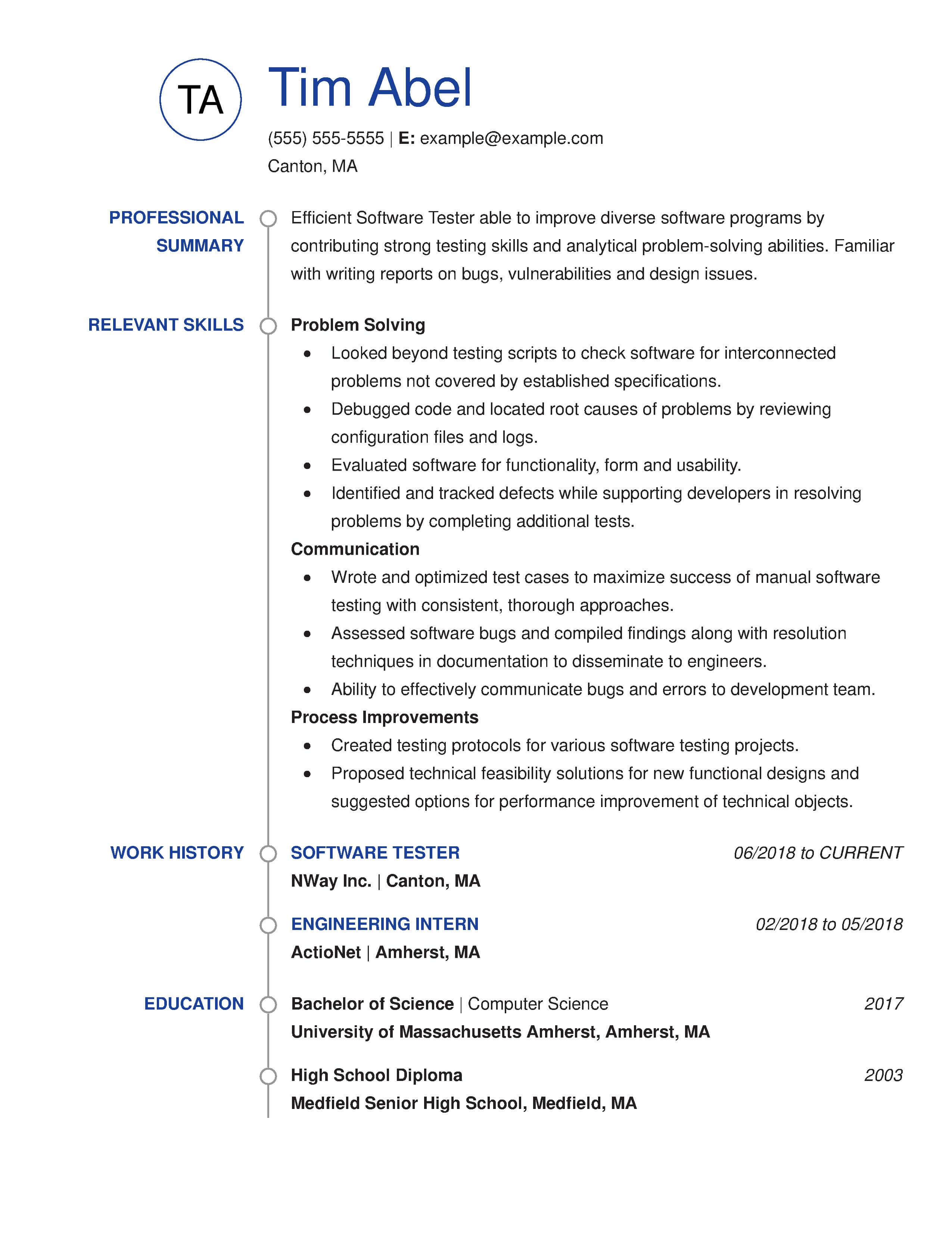 Example Of A Resume Functional Entry Level Software Tester example of a resume|wikiresume.com