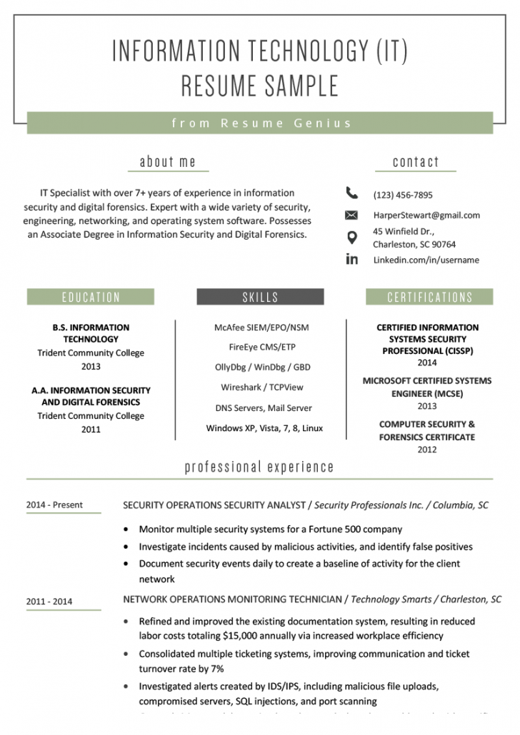 Example Of A Resume wikiresume com - Example Of A Resume Information Technology Resume Example Template 728x1030 