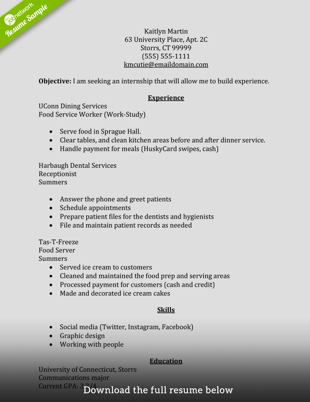 Example Of A Resume Internship Resume Summer example of a resume|wikiresume.com