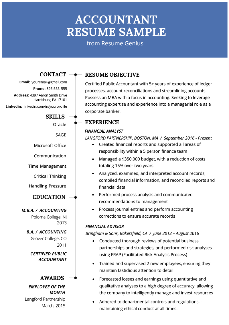 Example Of Resume Accountant Resume Sample And Tips Resume Genius