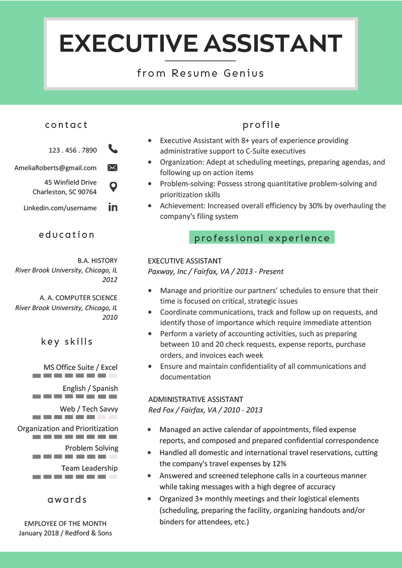 Executive Assistant Resume Executive Assistant Resume Example Writing Tips Rg