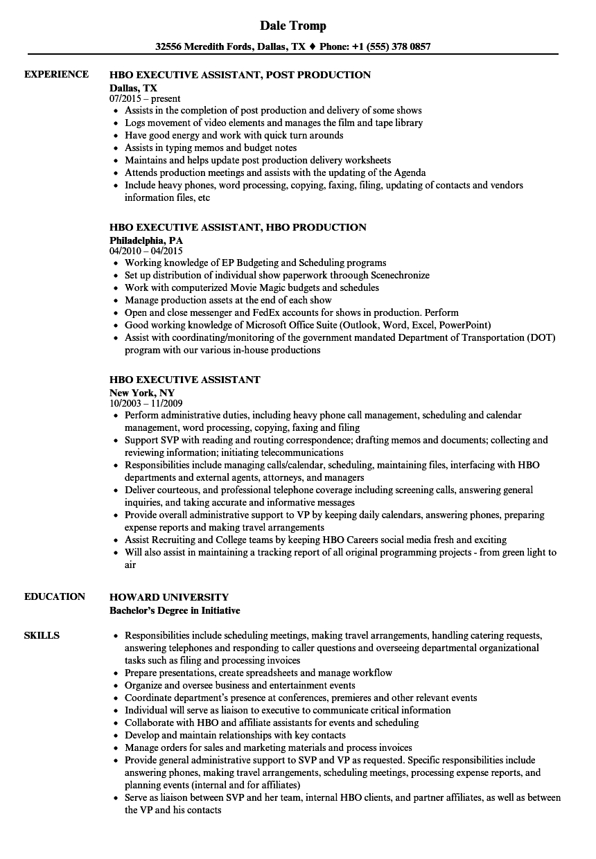 Executive Assistant Resume Hbo Executive Assistant Resume Samples Velvet Jobs