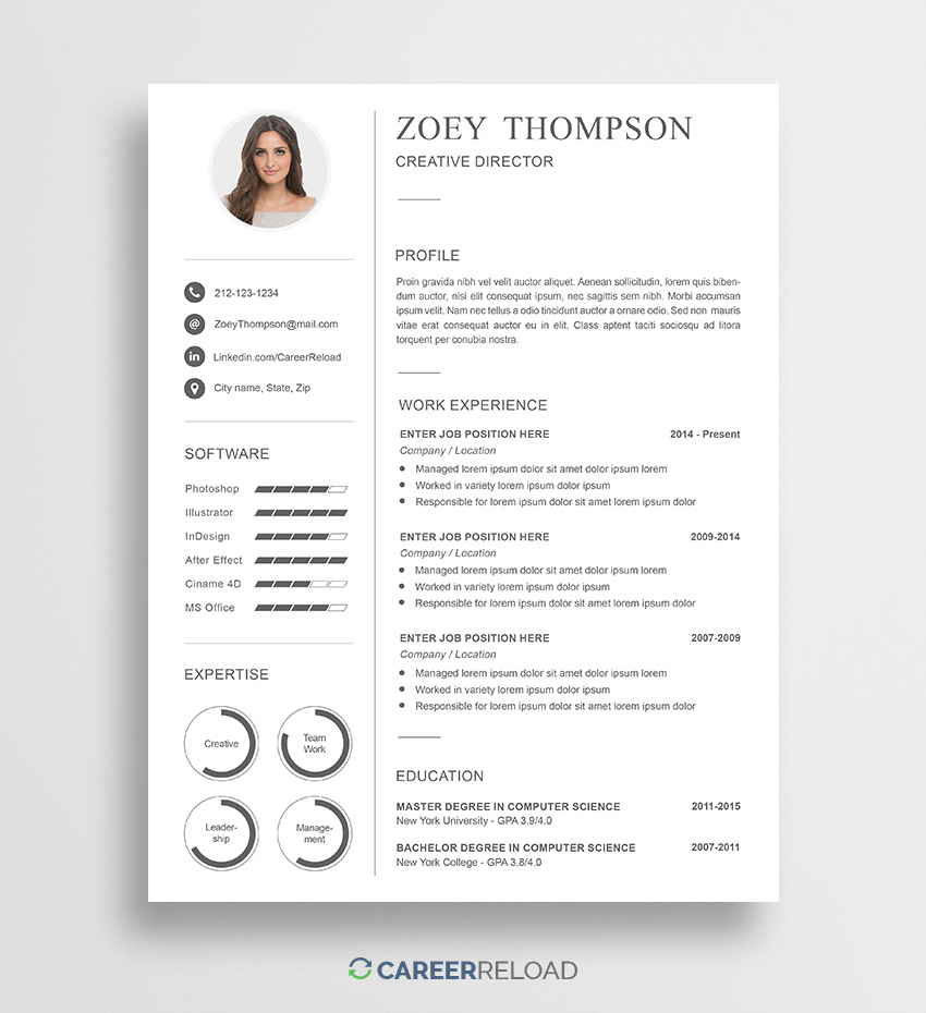Free Resume Template Resume Template Zoey 01 free resume template|wikiresume.com