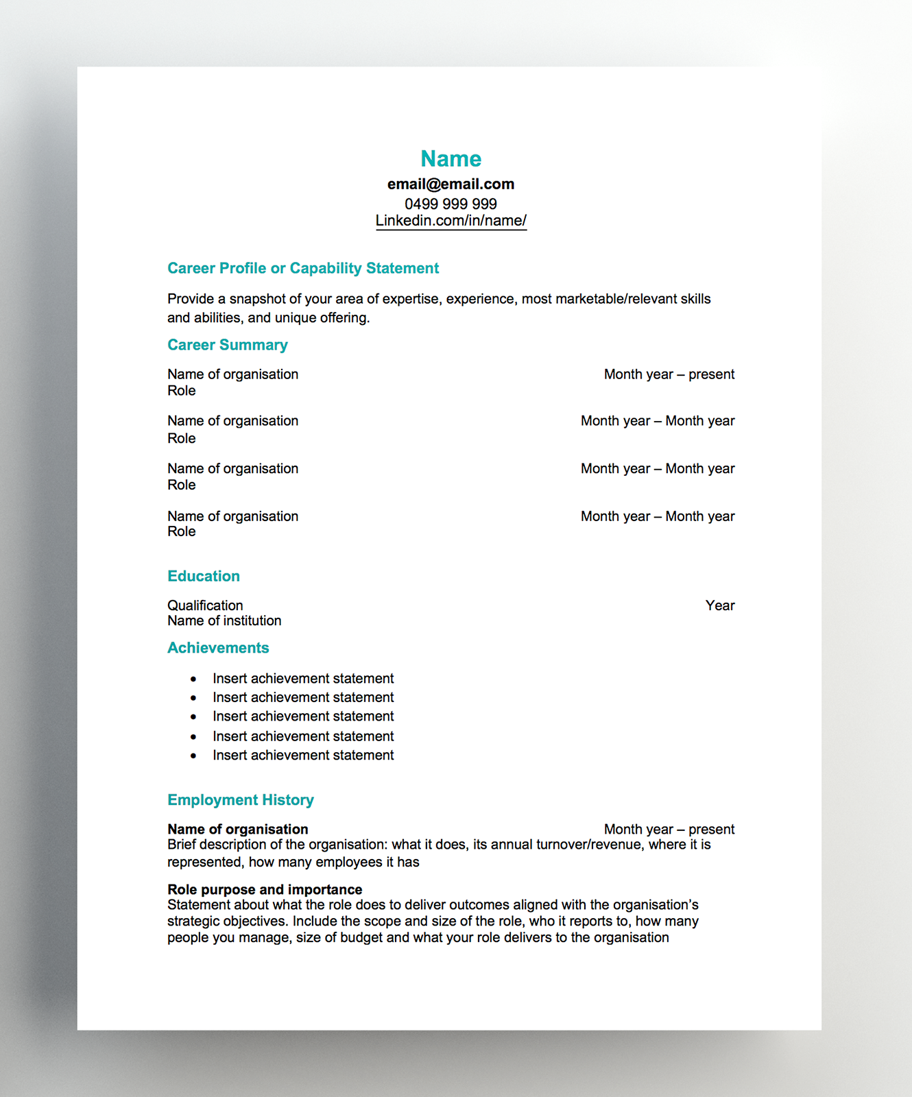 Free Resume Template Reverse Chronological Resume free resume template|wikiresume.com