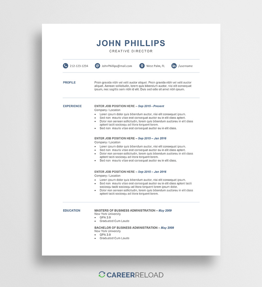 Free Resume Template Word Resume Template John 01 free resume template|wikiresume.com