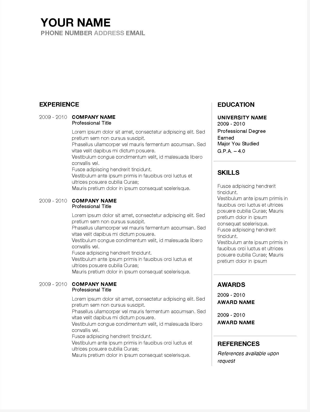 Free Resume Templates Microsoft Word Space In Between 5 Free Microsoft Word Cv Resume Templates free resume templates microsoft word|wikiresume.com
